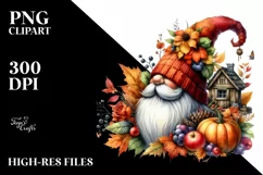 Vibrant Watercolor Autumn Gnome PNG Product Image 3