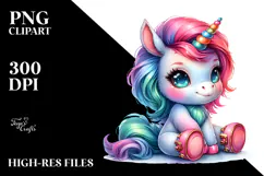 Cute Baby Unicorn Sitting PNG Product Image 2