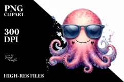 Smiling Octopus Portrait | Watercolor Clipart Product Image 1