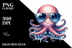 Smiling Octopus Portrait | Watercolor Clipart Product Image 1
