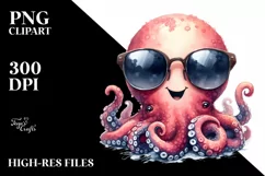 Smiling Octopus Portrait | Watercolor Clipart Product Image 3