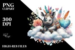 Boho Rhino Sitting on Cloud PNG Product Image 2
