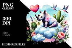 Boho Rhino Sitting on Cloud PNG Product Image 2