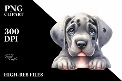 Watercolor Cute Baby Great Dane Behind Clipart Product Image 1
