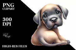 Watercolor Cute Baby Great Dane Behind Clipart Product Image 1