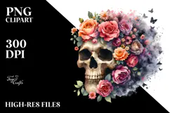 Colorful Skull Flower Painting, PNG Product Image 2