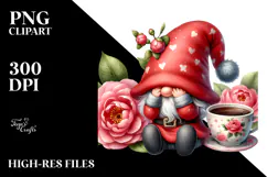 Gnome with Camellia and Cup PNG Product Image 2