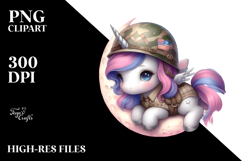 Cute Baby Unicorn Soldier Moon Sublimation Clipart Product Image 2