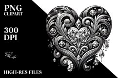 Tattoo Style Heart with Diamond Like Material, PNG Product Image 2
