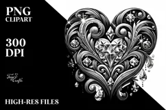 Tattoo Style Heart with Diamond Like Material, PNG Product Image 2
