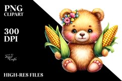 Baby Bear with Corncobs | Whimsical Scene Clipart Product Image 3