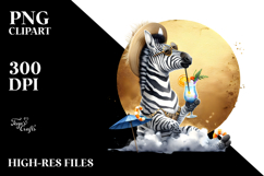 Happy Zebra in Beachwear with Cocktail PNG Product Image 2