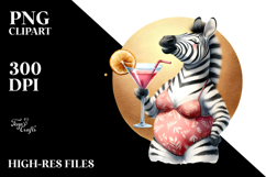 Happy Zebra in Beachwear with Cocktail PNG Product Image 2