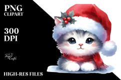 Cute Watercolor Cat with Christmass Decorations PNG Product Image 2