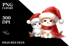 Cute Watercolor Cat with Santa Hat PNG Product Image 2