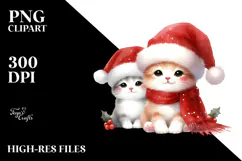 Cute Watercolor Cat with Santa Hat PNG Product Image 2