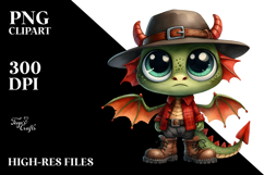 Watercolor Dragon Big Eyes Hat Boots Clipart Product Image 2