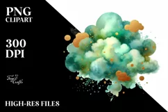 Colorful Greenish Watercolor Cloud | Small Golden Foil Product Image 1