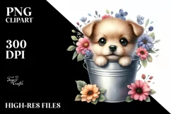 Cute Baby Dog from Bucket PNG Product Image 1