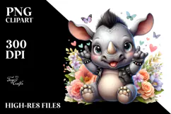 Energetic Baby Rhino PNG Product Image 2