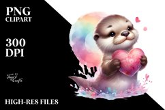 Colorful Baby Otter Holding Heart PNG Product Image 2