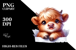 Cute Baby Highland Cow Watercolor Clipart Product Image 2