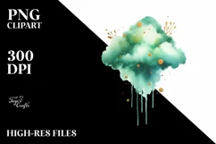 Colorful Greenish Watercolor Cloud | Small Golden Foil Product Image 1