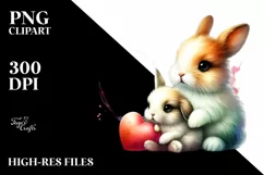 Watercolor Baby Rabbit Behind Heart PNG Product Image 2