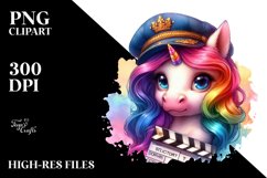 Colorful Baby Unicorn in Director&#039;s Cap, PNG Product Image 1