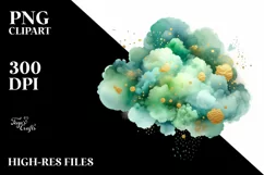 Colorful Greenish Watercolor Cloud | Small Golden Foil Product Image 3