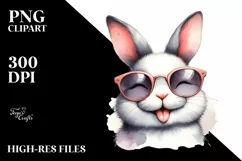 Funny Rabbit Sunglasses Portrait | Watercolor Clipart Product Image 3