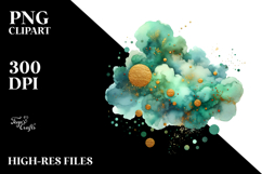 Colorful Greenish Watercolor Cloud | Small Golden Foil Product Image 2
