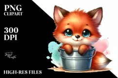 Colorful Baby Fox in Bucket | Sublimation | Clipart Product Image 1