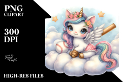 Watercolor Baby Unicorn Baseball Equipment Clipart Product Image 2