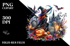 Vibrant Witch Halloween Grave Clipart Product Image 2