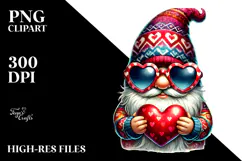 Valentines Gnome with Heart Sunglasses PNG Product Image 2