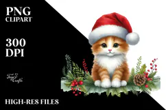 Cute Watercolor Cat with Christmas Decorations PNG Product Image 2