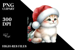 Cute Watercolor Cat with Christmas Decorations PNG Product Image 2