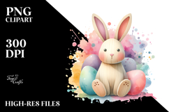Pastel Wood Bunny on Splashy Background PNG Product Image 2