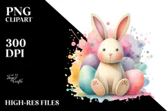 Pastel Wood Bunny on Splashy Background PNG Product Image 2