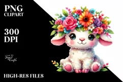 Cute Lamb Sitting, Flower Crown PNG Product Image 3