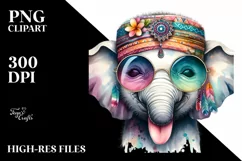 Funny Elephant Sunglasses Portrait | Watercolor Clipart Product Image 1