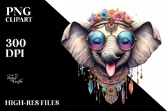 Funny Elephant Sunglasses Portrait | Watercolor Clipart Product Image 1