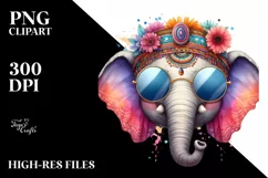Funny Elephant Sunglasses Portrait | Watercolor Clipart Product Image 3