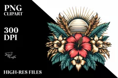 Vintage Tropical Sun Flower | Sublimation Clipart Product Image 1