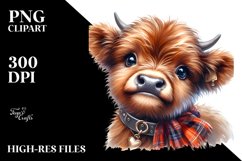 Cow Watercolor Baby Highland Cow with Neclace | Sublimation Product Image 3