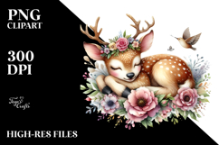 Adorned Baby Deer Sleeping on Flower, PNG Product Image 2