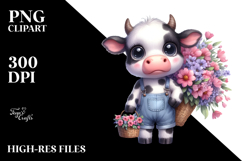 Watercolor Baby Cow Large Flower Bouquet Clipart Product Image 2