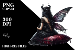Gothic Fairy Resting on Velvet Pillow PNG Product Image 2