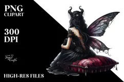 Gothic Fairy Resting on Velvet Pillow PNG Product Image 2